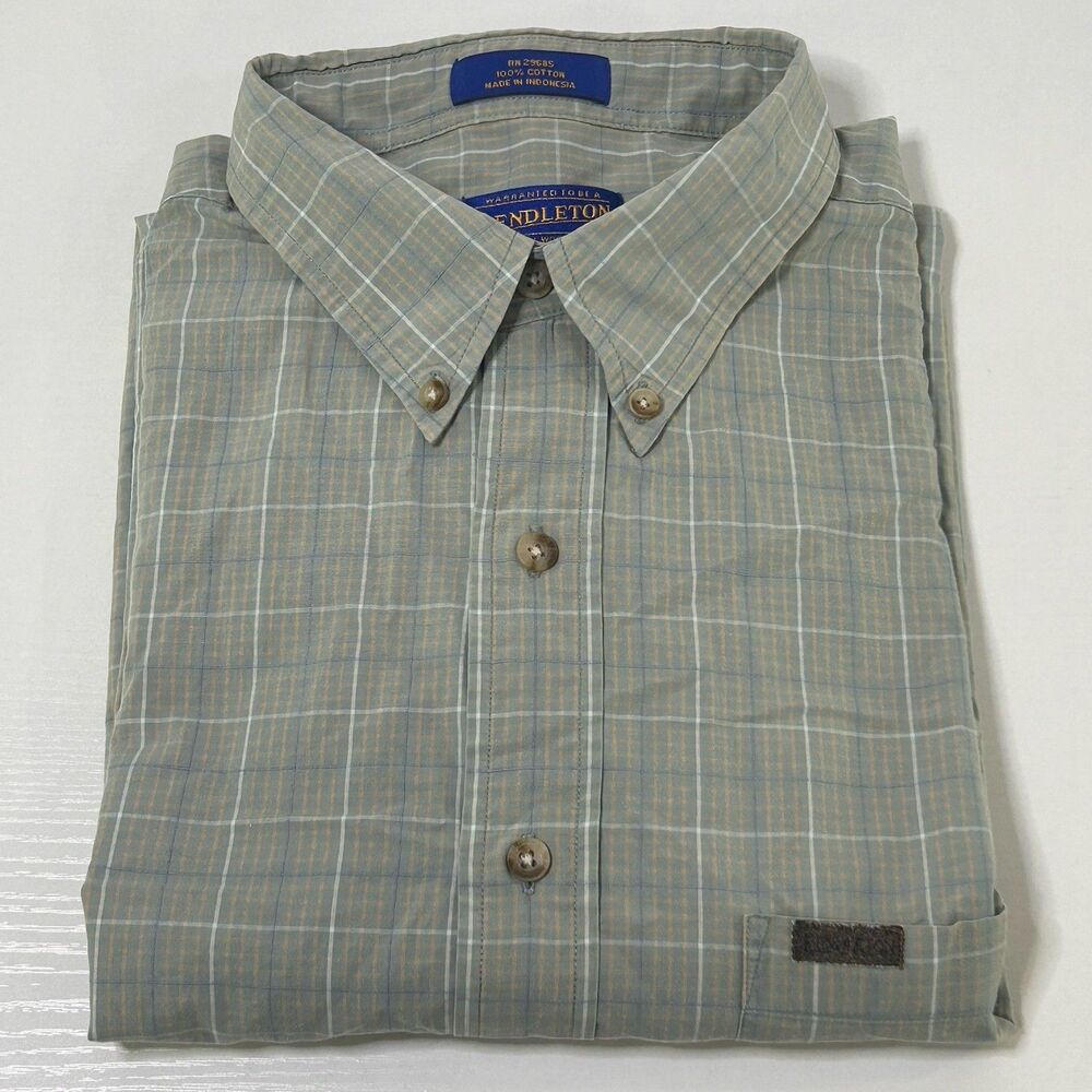 Pendleton Men's XL Button Up Short Sleeve‎ Plaid Shirt 100% Cotton